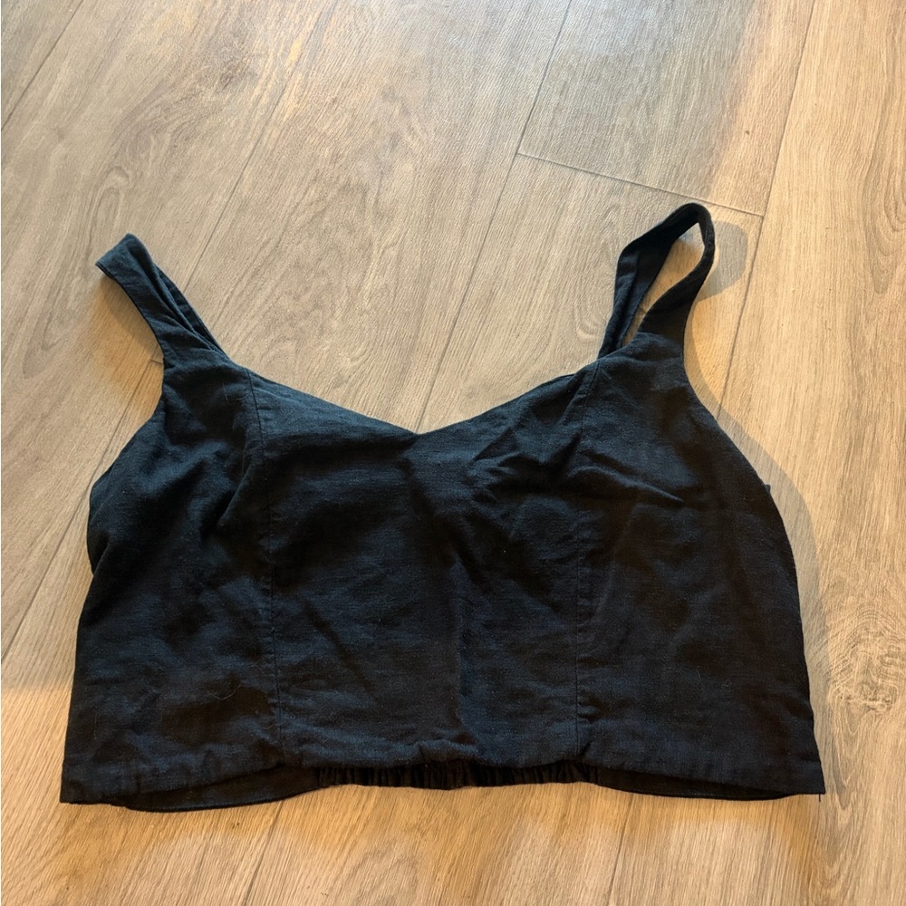 Black Linen Tank Top w/ scrunch back